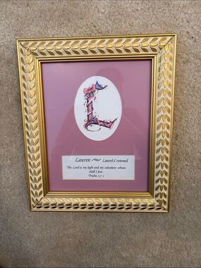 Gold Framed Pink Laurel-Crowned 'Lauren' Art Print